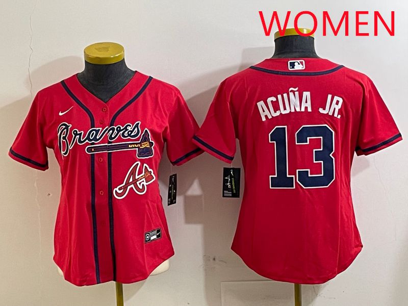 Women Atlanta Braves #13 Acuna jr Red Game 2025 Nike MLB Jersey style 4